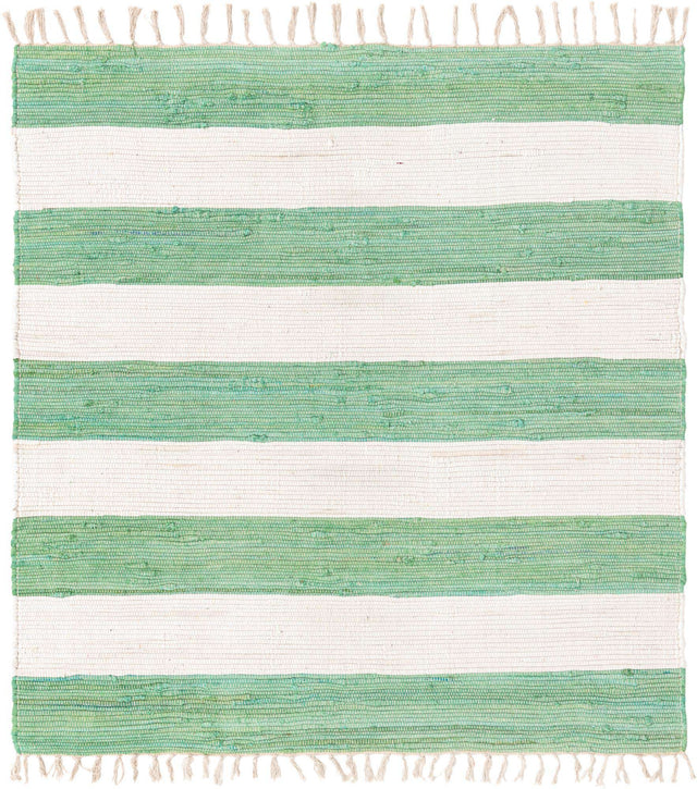 Green and Ivory 5' 1 x 5' 1 Chindi Rag Square Area Rug 100% Cotton All Natural Eco-Friendly Carpet Mat Decor for Homes for Sale at Rug Engine