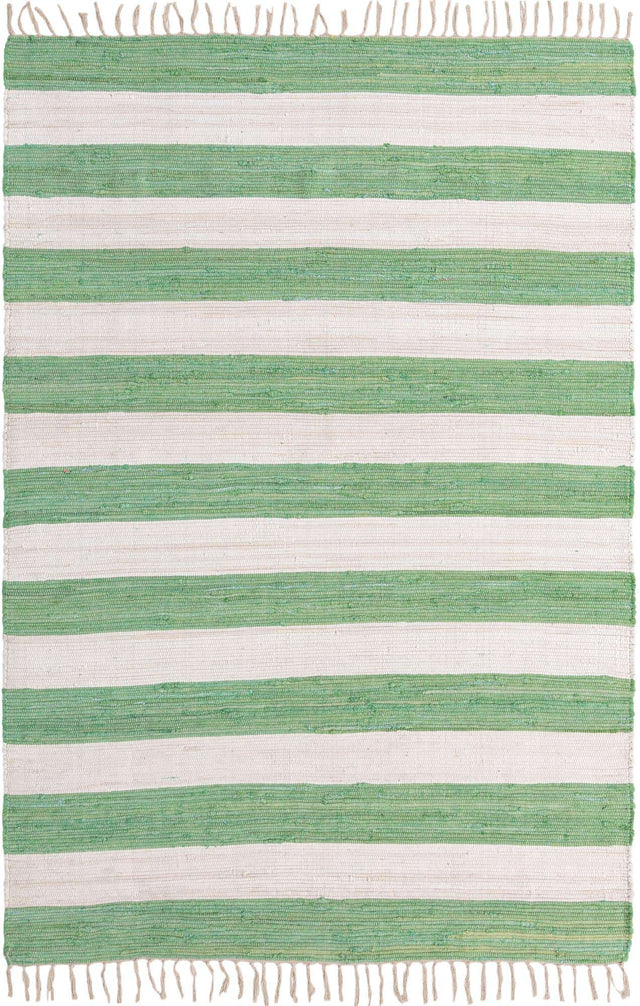 Green and Ivory 6' 1 x 9' Chindi Rag Rectangle Area Rug 100% Cotton All Natural Eco-Friendly Carpet Mat Decor for Homes for Sale at Rug Engine