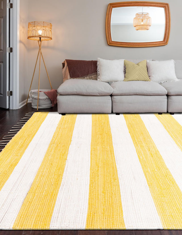 Yellow and Ivory 9' x 12' Chindi Rag Rectangle Area Rug 100% Cotton All Natural Eco-Friendly Carpet Mat Decor for Homes for Sale at Rug Engine