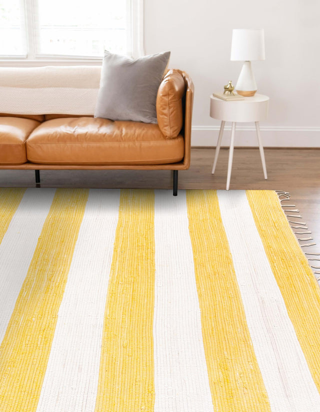 Yellow and Ivory 9' x 12' Chindi Rag Rectangle Area Rug 100% Cotton All Natural Eco-Friendly Carpet Mat Decor for Homes for Sale at Rug Engine