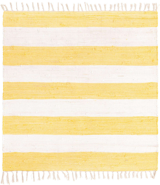 Yellow and Ivory 5' 1 x 5' 1 Chindi Rag Square Area Rug 100% Cotton All Natural Eco-Friendly Carpet Mat Decor for Homes for Sale at Rug Engine