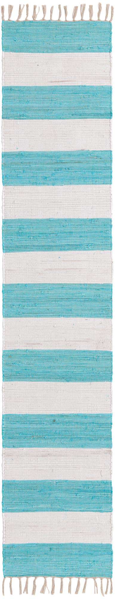 Turquoise and Ivory 2' 2 x 10' Chindi Rag Runner Area Rug 100% Cotton All Natural Eco-Friendly Carpet Mat Decor for Homes for Sale at Rug Engine