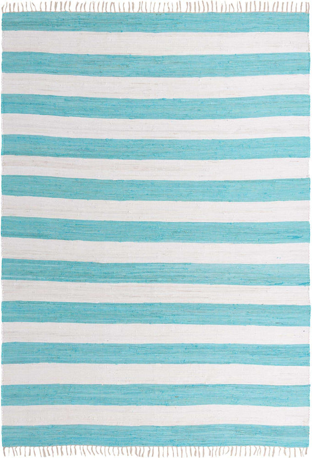 Turquoise and Ivory 10' x 14' 1 Chindi Rag Rectangle Area Rug 100% Cotton All Natural Eco-Friendly Carpet Mat Decor for Homes for Sale at Rug Engine