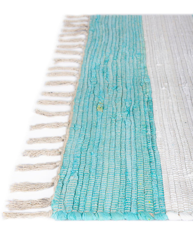 Turquoise and Ivory 7' 10 x 7' 10 Chindi Rag Square Area Rug 100% Cotton All Natural Eco-Friendly Carpet Mat Decor for Homes for Sale at Rug Engine