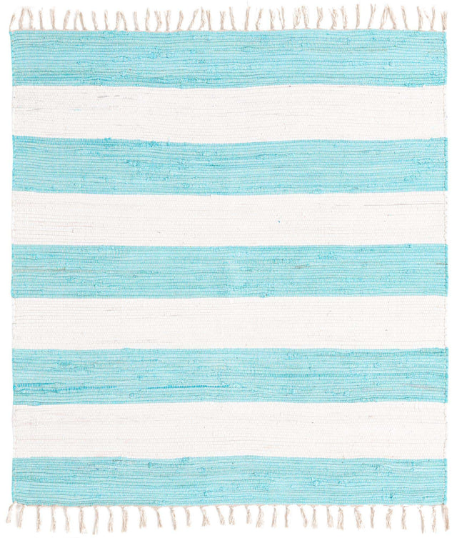 Turquoise and Ivory 5' 1 x 5' 1 Chindi Rag Square Area Rug 100% Cotton All Natural Eco-Friendly Carpet Mat Decor for Homes for Sale at Rug Engine