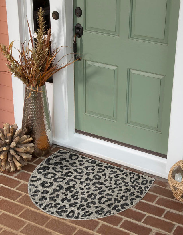 Light Gray 2' 2 x 3' 7 Outdoor Safari Hearth Half-Round Semicircle Area Rug Weather Resistant for Patio, Deck, Terrace, Balcony, Porch Animal Print Wildlife Nature Carpet for Sale at Rug Engine