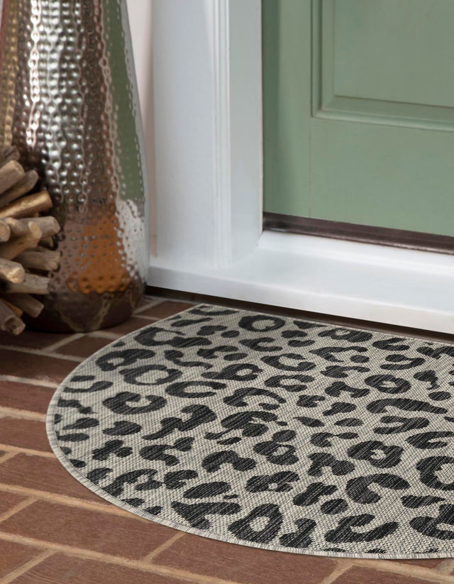 Light Gray 3' 1 x 6' 1 Outdoor Safari Hearth Half-Round Semicircle Area Rug Weather Resistant for Patio, Deck, Terrace, Balcony, Porch Animal Print Wildlife Nature Carpet for Sale at Rug Engine