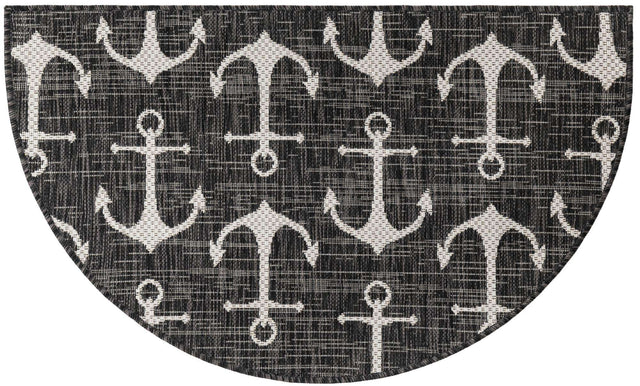 Charcoal 2' 2 x 3' 7 Outdoor Coastal Hearth Half-Round Semicircle Area Rug Weather Resistant for Patio, Deck, Terrace, Balcony, Porch 100% Polypropylene Coastal Decor Carpet for Sale at Rug Engine