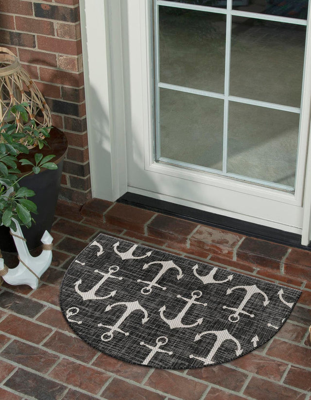 Charcoal 2' 7 x 4' 1 Outdoor Coastal Hearth Half-Round Semicircle Area Rug Weather Resistant for Patio, Deck, Terrace, Balcony, Porch 100% Polypropylene Coastal Decor Carpet for Sale at Rug Engine