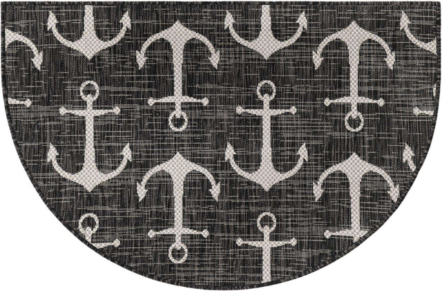 Charcoal 2' 7 x 4' 1 Outdoor Coastal Hearth Half-Round Semicircle Area Rug Weather Resistant for Patio, Deck, Terrace, Balcony, Porch 100% Polypropylene Coastal Decor Carpet for Sale at Rug Engine