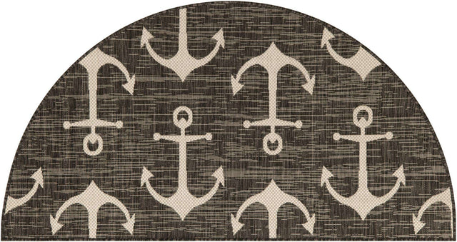 Charcoal 3' 1 x 6' 1 Outdoor Coastal Hearth Half-Round Semicircle Area Rug Weather Resistant for Patio, Deck, Terrace, Balcony, Porch 100% Polypropylene Coastal Decor Carpet for Sale at Rug Engine