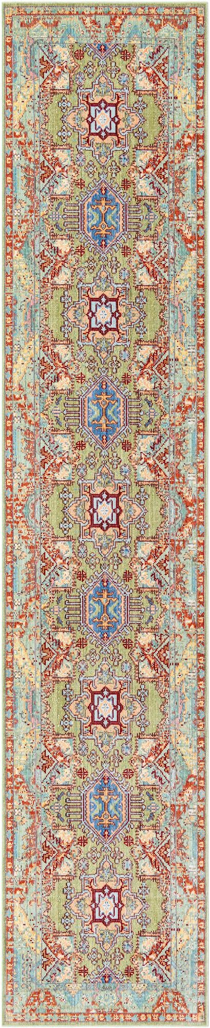 Light Green 2' 7 x 13' 1 Austin Runner Area Rug 100% Polyester Durable Cotton Backing Living Dining Room Bedroom Office Vintage Decor Carpet for Sale at Rug Engine