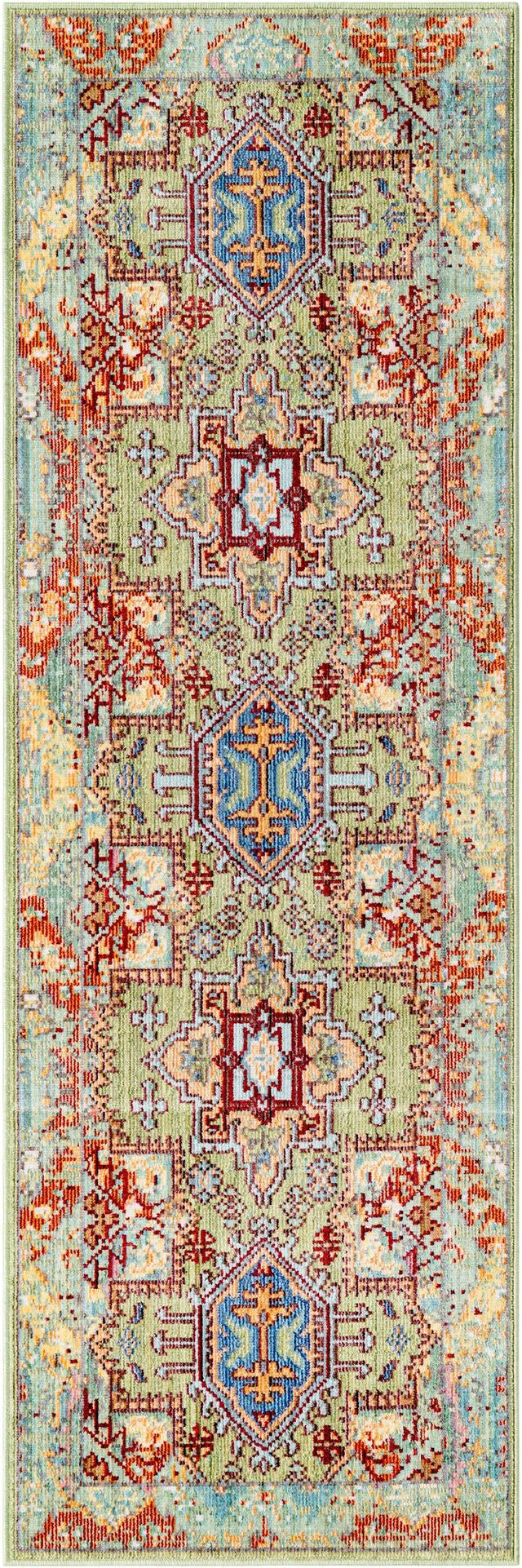 Light Green 2' x 6' 1 Austin Runner Area Rug 100% Polyester Durable Cotton Backing Living Dining Room Bedroom Office Vintage Decor Carpet for Sale at Rug Engine