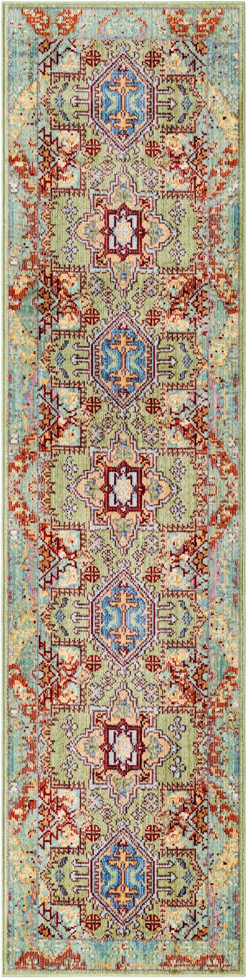 Light Green 2' x 8' Austin Runner Area Rug 100% Polyester Durable Cotton Backing Living Dining Room Bedroom Office Vintage Decor Carpet for Sale at Rug Engine