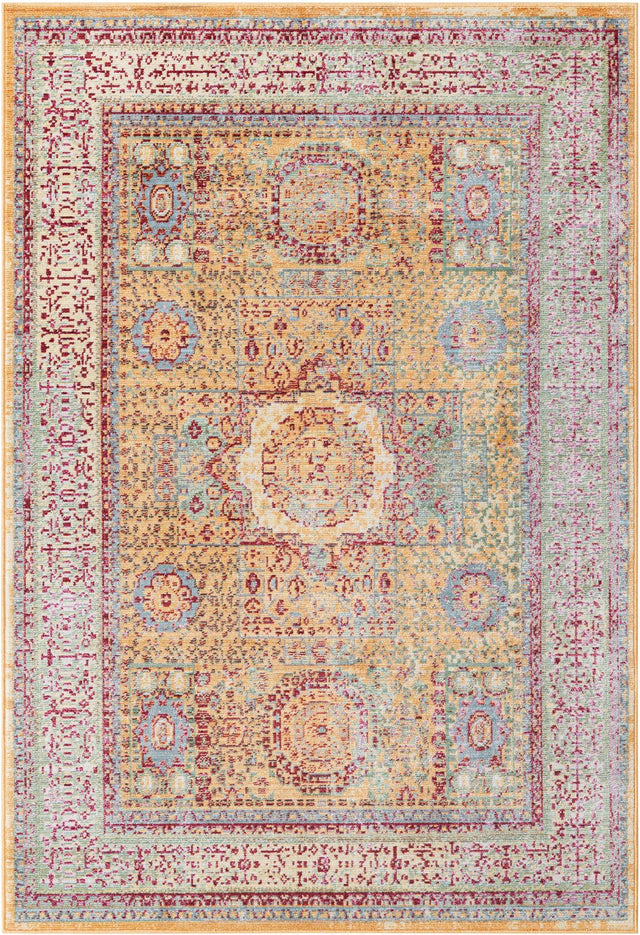 Gold 4' 1 x 6' 1 Austin Rectangle Area Rug 100% Polyester Durable Cotton Backing Living Dining Room Bedroom Office Vintage Decor Carpet for Sale at Rug Engine