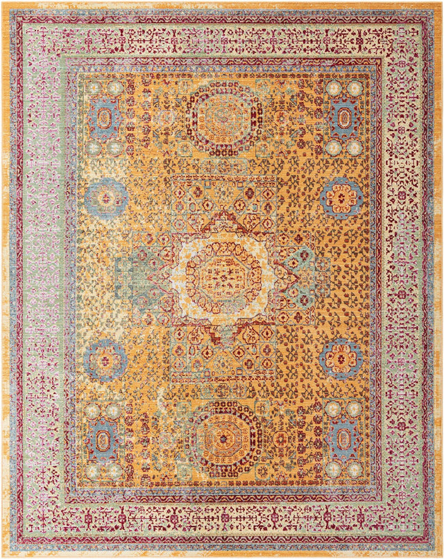 Gold 8' x 10' Austin Rectangle Area Rug 100% Polyester Durable Cotton Backing Living Dining Room Bedroom Office Vintage Decor Carpet for Sale at Rug Engine