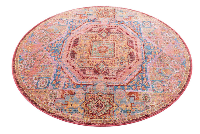 Peach 5' 3 x 5' 3 Austin Round Area Rug 100% Polyester Durable Cotton Backing Living Dining Room Bedroom Office Vintage Decor Carpet for Sale at Rug Engine