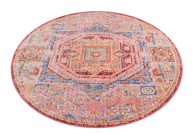 Peach 5' 3 x 5' 3 Austin Round Area Rug 100% Polyester Durable Cotton Backing Living Dining Room Bedroom Office Vintage Decor Carpet for Sale at Rug Engine