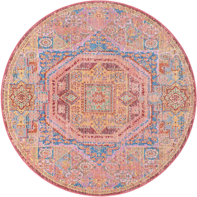 Peach 5' 3 x 5' 3 Austin Round Area Rug 100% Polyester Durable Cotton Backing Living Dining Room Bedroom Office Vintage Decor Carpet for Sale at Rug Engine