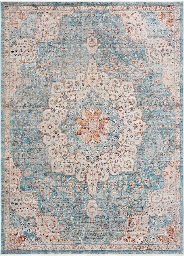 Blue 7' 10 x 11' Newport Rectangle Area Rug 100% Polypropylene Traditional Distressed Classic Contemporary Carpet for Home Decor for Sale at Rug Engine