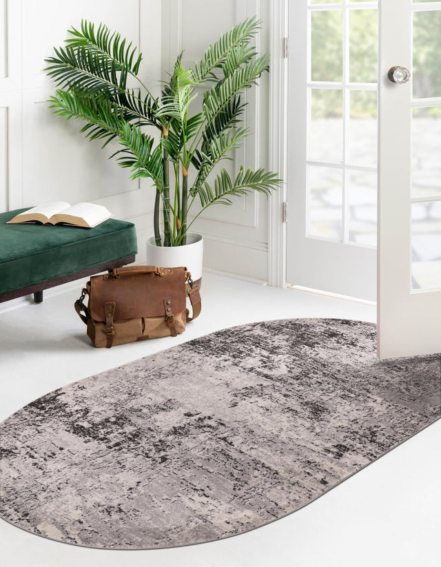Gray 5' 3 x 8' Leipzig Oval Area Rug 75% Polypropylene & 25% Polyester Modern Contemporary Carpet for Kitchens, Bedroom, Living Room Home Decor for Sale at Rug Engine
