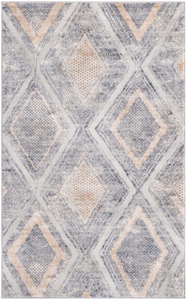 Gray Cream 3' 3 x 5' 3 Caspian Rectangle Area Rug 60% Polypropylene & 40% Polyester With Cotton Backing Modern Chic Carpet for Home Interior Design Decorating for Sale at Rug Engine