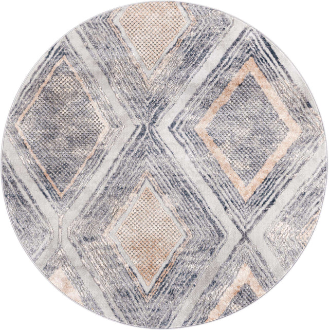 Gray Cream 5' 3 x 5' 3 Caspian Round Area Rug 60% Polypropylene & 40% Polyester With Cotton Backing Modern Chic Carpet for Home Interior Design Decorating for Sale at Rug Engine