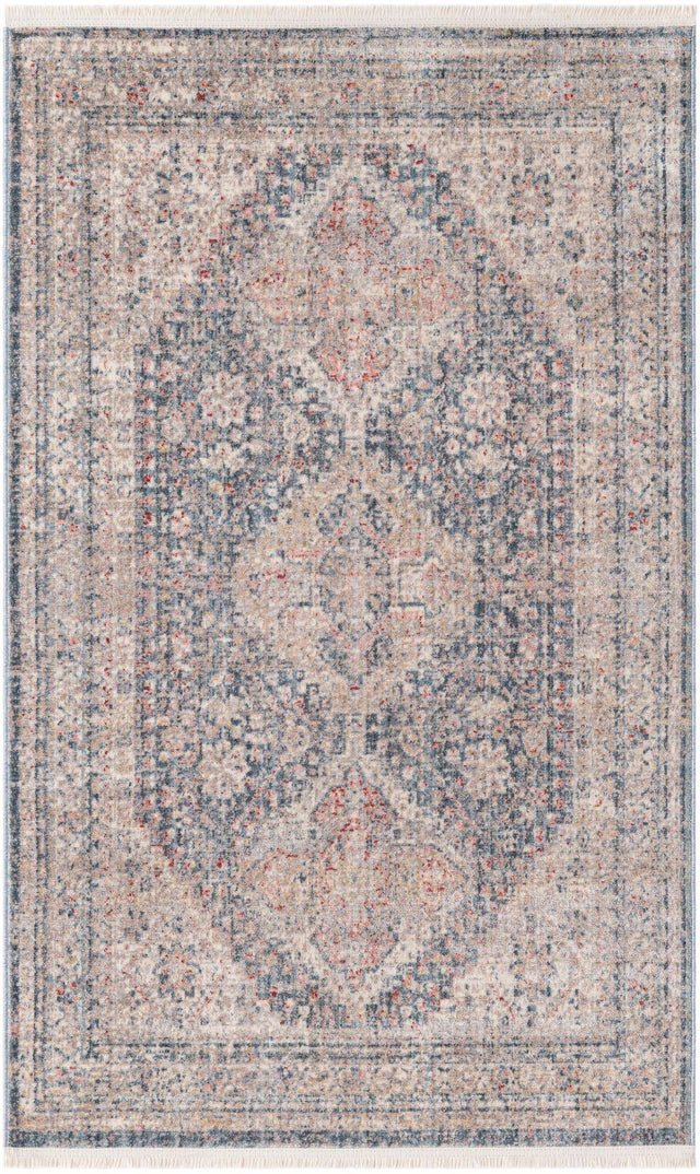 Blue 3' 3 x 5' 3 Noble Rectangle Area Rug 100% Polyester Traditional Distressed Classic Contemporary Carpet for Home Decor for Sale at Rug Engine