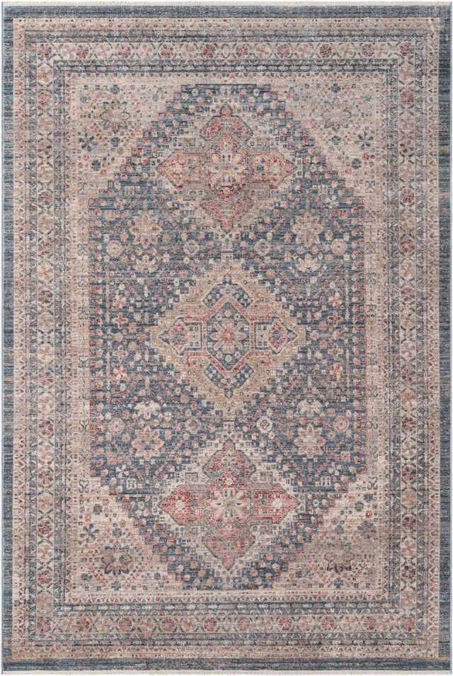 Blue 6' 1 x 9' Noble Rectangle Area Rug 100% Polyester Traditional Distressed Classic Contemporary Carpet for Home Decor for Sale at Rug Engine