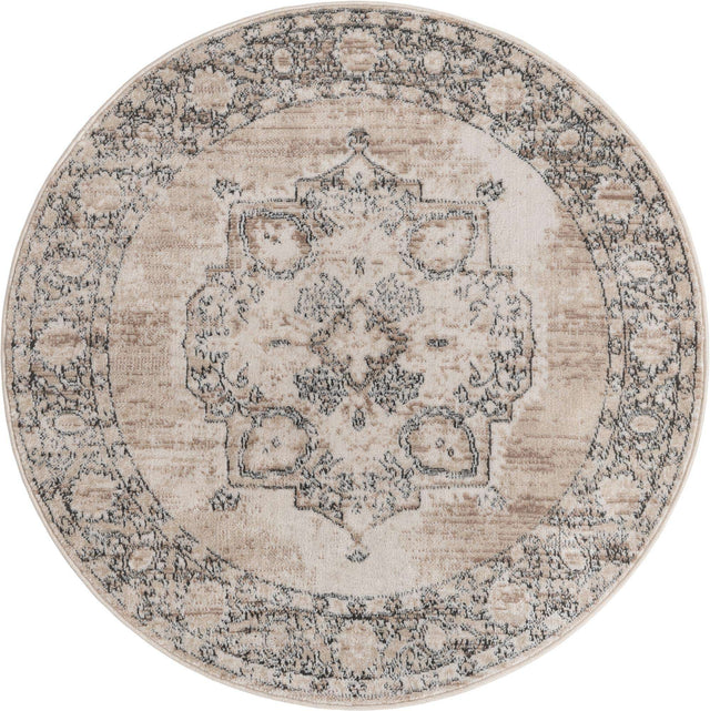 Ivory 4' 1 x 4' 1 Portland Round Area Rug 85% Polypropylene & 15% Polyester Vintage Distressed Traditional Carpet for Home Decor for Sale at Rug Engine