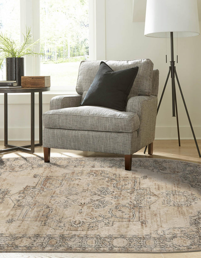 Ivory 4' 1 x 6' 1 Portland Oval Area Rug 85% Polypropylene & 15% Polyester Vintage Distressed Traditional Carpet for Home Decor for Sale at Rug Engine