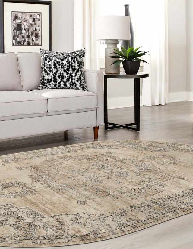 Ivory 4' 1 x 6' 1 Portland Oval Area Rug 85% Polypropylene & 15% Polyester Vintage Distressed Traditional Carpet for Home Decor for Sale at Rug Engine