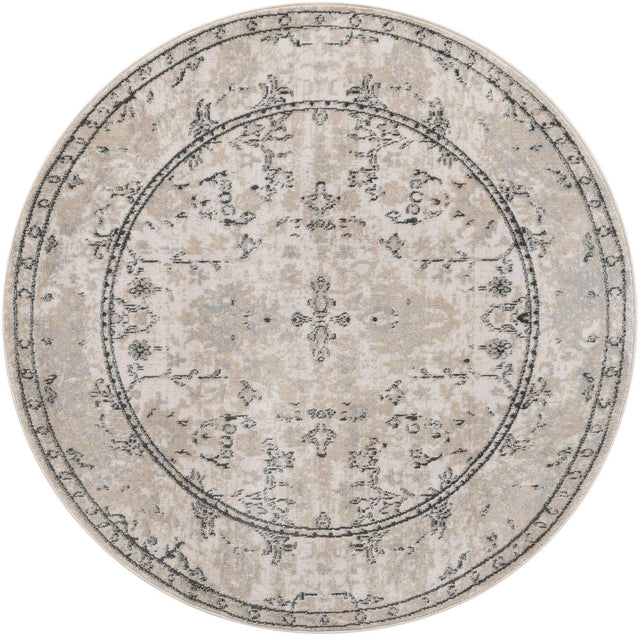 Ivory 5' 3 x 5' 3 Portland Round Area Rug 85% Polypropylene & 15% Polyester Vintage Distressed Traditional Carpet for Home Decor for Sale at Rug Engine