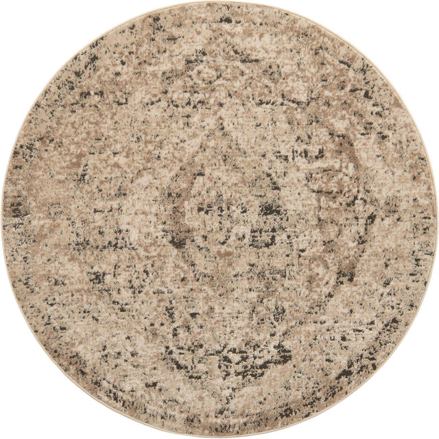 Beige 5' 3 x 5' 3 Portland Round Area Rug 85% Polypropylene & 15% Polyester Vintage Distressed Traditional Carpet for Home Decor for Sale at Rug Engine