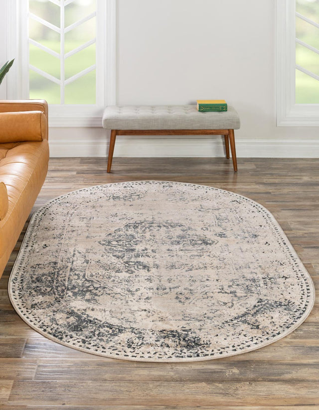 Dark Blue 5' 3 x 8' Chateau Oval Area Rug 85% Polypropylene & 15% Chenille With Cotton Backing Traditional Vintage Distressed Carpet for Classical Interior Design Decorating for Sale at Rug Engine