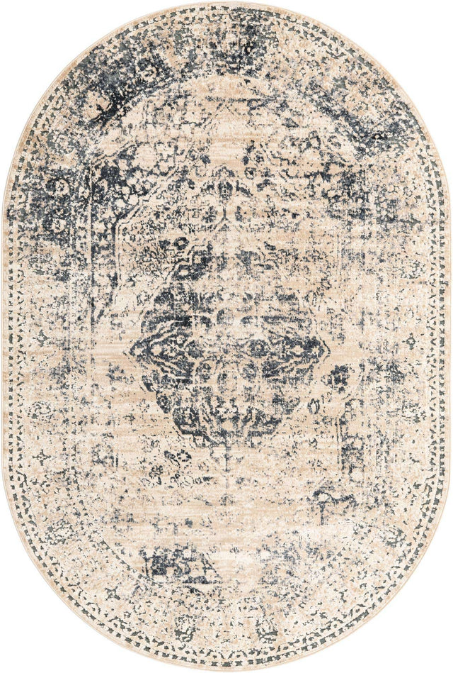 Dark Blue 5' 3 x 8' Chateau Oval Area Rug 85% Polypropylene & 15% Chenille With Cotton Backing Traditional Vintage Distressed Carpet for Classical Interior Design Decorating for Sale at Rug Engine