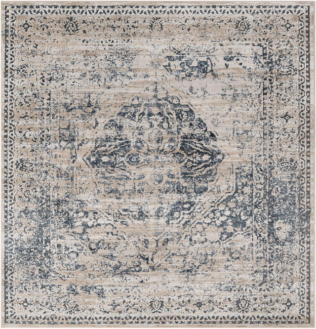 Dark Blue 7' 10 x 7' 10 Chateau Square Area Rug 85% Polypropylene & 15% Chenille With Cotton Backing Traditional Vintage Distressed Carpet for Classical Interior Design Decorating for Sale at Rug Engine
