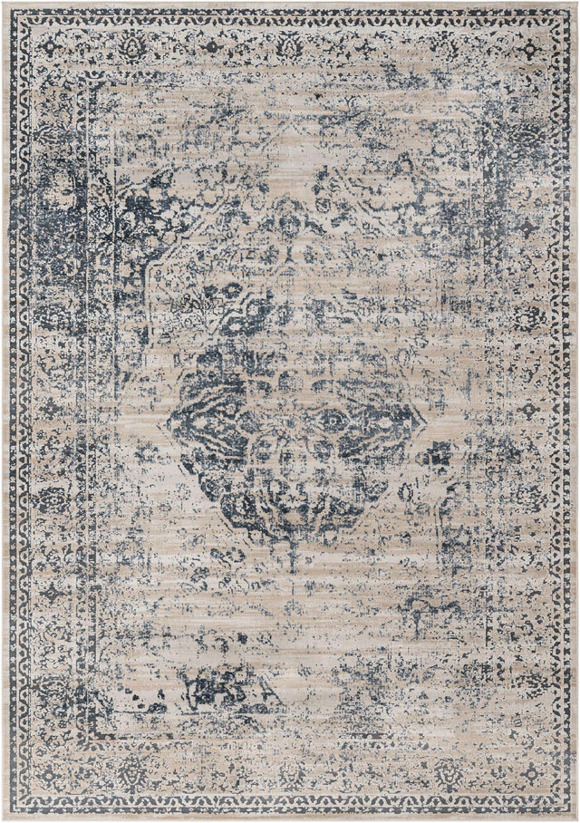 Dark Blue 7' 10 x 11' Chateau Rectangle Area Rug 85% Polypropylene & 15% Chenille With Cotton Backing Traditional Vintage Distressed Carpet for Classical Interior Design Decorating for Sale at Rug Engine