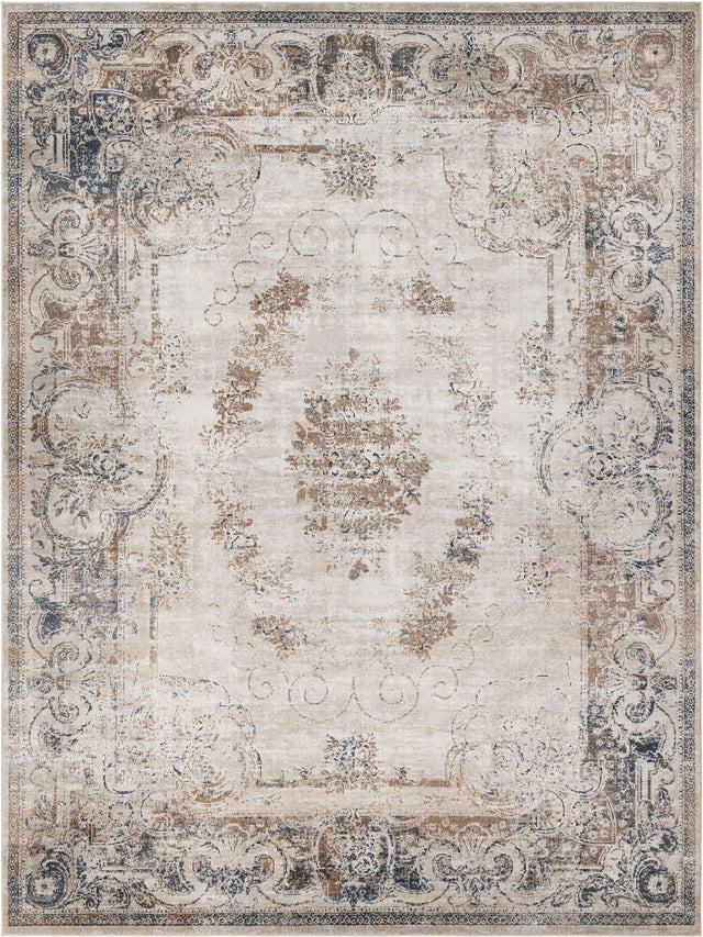 Blue Cream 10' x 13' 1 Chateau Rectangle Area Rug 85% Polypropylene & 15% Chenille With Cotton Backing Traditional Vintage Distressed Carpet for Classical Interior Design Decorating for Sale at Rug Engine