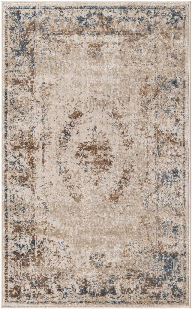 Blue Cream 2' x 3' 1 Chateau Rectangle Area Rug 85% Polypropylene & 15% Chenille With Cotton Backing Traditional Vintage Distressed Carpet for Classical Interior Design Decorating for Sale at Rug Engine