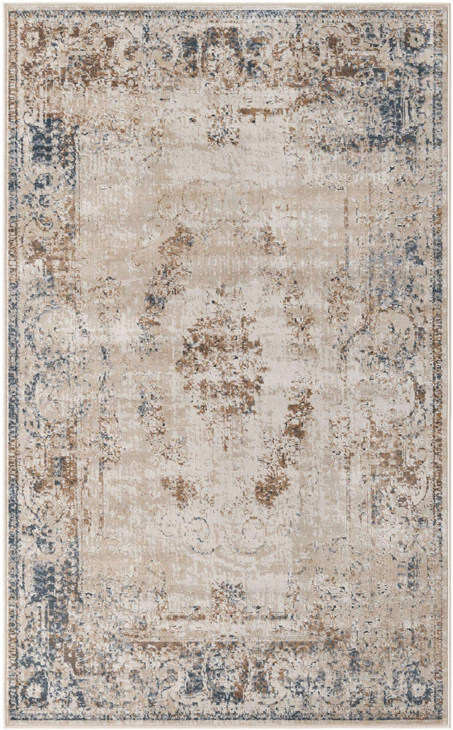 Blue Cream 3' 1 x 5' 3 Chateau Rectangle Area Rug 85% Polypropylene & 15% Chenille With Cotton Backing Traditional Vintage Distressed Carpet for Classical Interior Design Decorating for Sale at Rug Engine