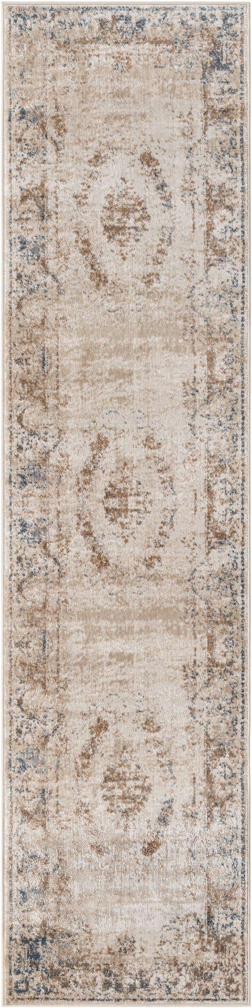 Blue Cream 2' x 8' Chateau Runner Area Rug 85% Polypropylene & 15% Chenille With Cotton Backing Traditional Vintage Distressed Carpet for Classical Interior Design Decorating for Sale at Rug Engine