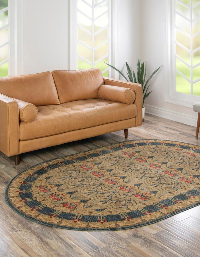 Navy Blue 5' 1 x 8' Edinburgh Oval Area Rug 100% Polypropylene Easy Clean With Cotton Backing Traditional Classic Design Carpet for Living, Dining Room, Office for Sale at Rug Engine