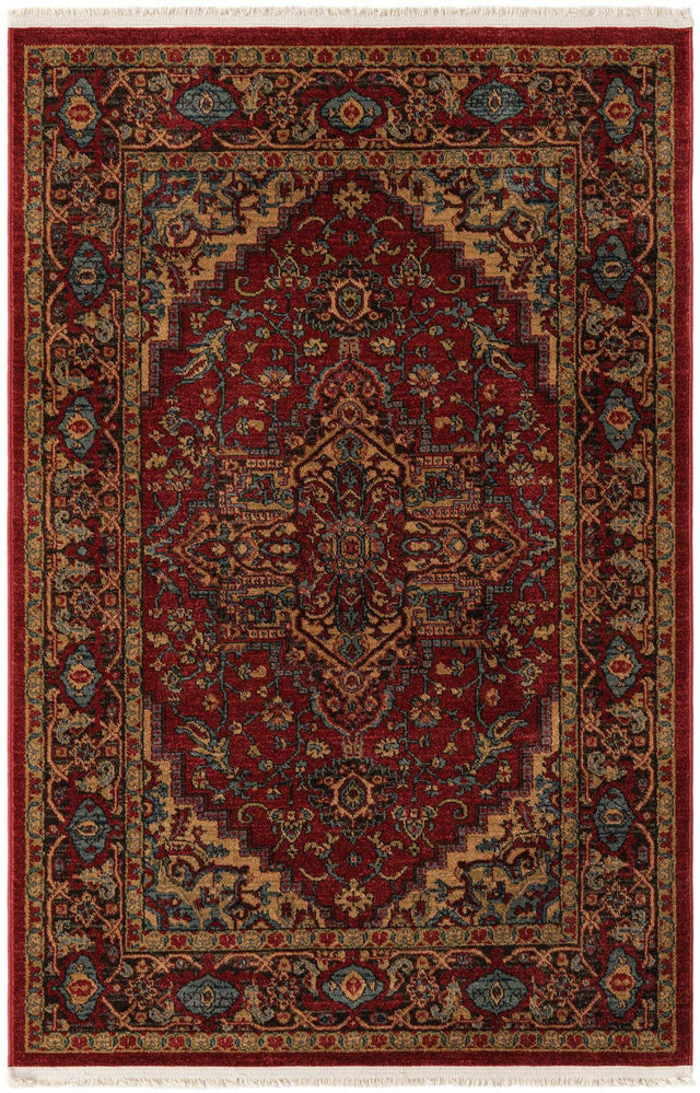 Red 4' 1 x 6' 1 Sahand Rectangle Area Rug Affordable Easy Clean Traditional Design Durable Carpet for Home Interior Design Living Room Dining Office for Sale at Rug Engine