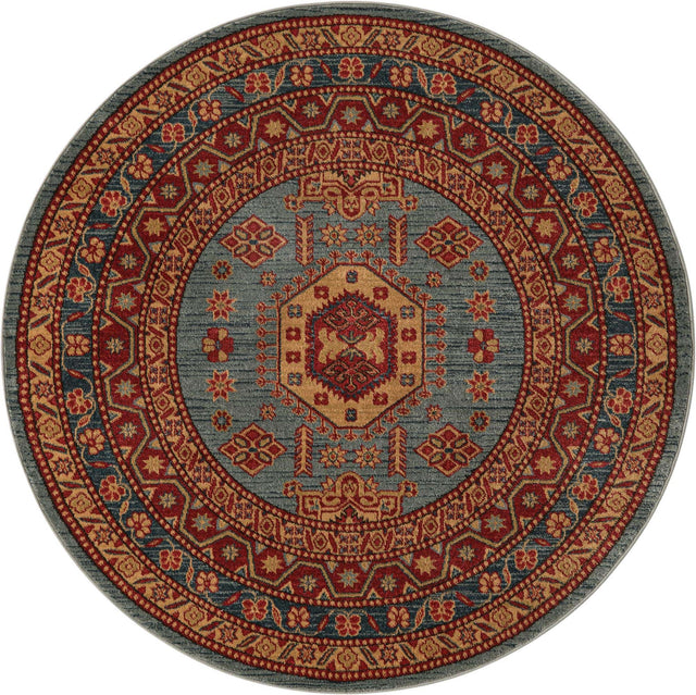 Light Blue 5' 1 x 5' 1 Sahand Round Area Rug Affordable Easy Clean Traditional Design Durable Carpet for Home Interior Design Living Room Dining Office for Sale at Rug Engine