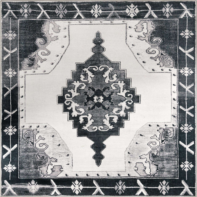 Washable Black and White 7' 6 x 7' 6 Timeless Square Area Rug Easy to Clean Stain Resistant & Durable Traditional Classic Vintage Design Carpet for Sale at Rug Engine