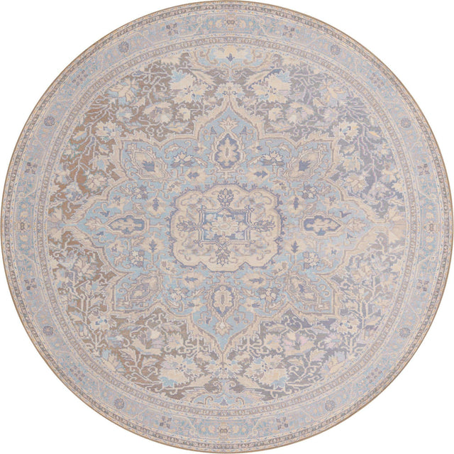 Washable Cream 7' 6 x 7' 6 Timeless Round Area Rug Easy to Clean Stain Resistant & Durable Traditional Classic Vintage Design Carpet for Sale at Rug Engine