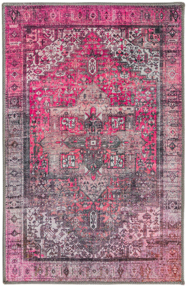 Washable Pink 2' x 3' Timeless Rectangle Area Rug Easy to Clean Stain Resistant & Durable Traditional Classic Vintage Design Carpet for Sale at Rug Engine
