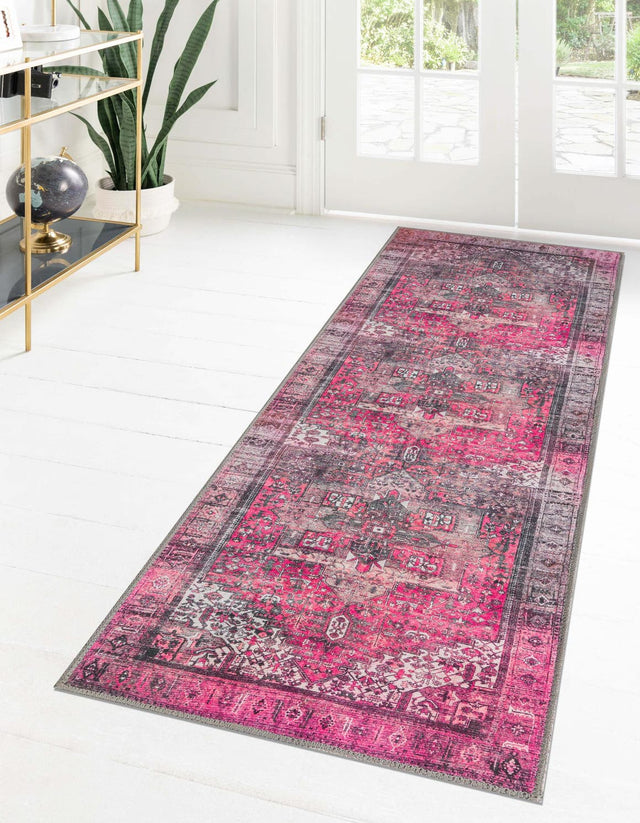 Washable Pink 2' 6 x 12' Timeless Runner Area Rug Easy to Clean Stain Resistant & Durable Traditional Classic Vintage Design Carpet for Sale at Rug Engine