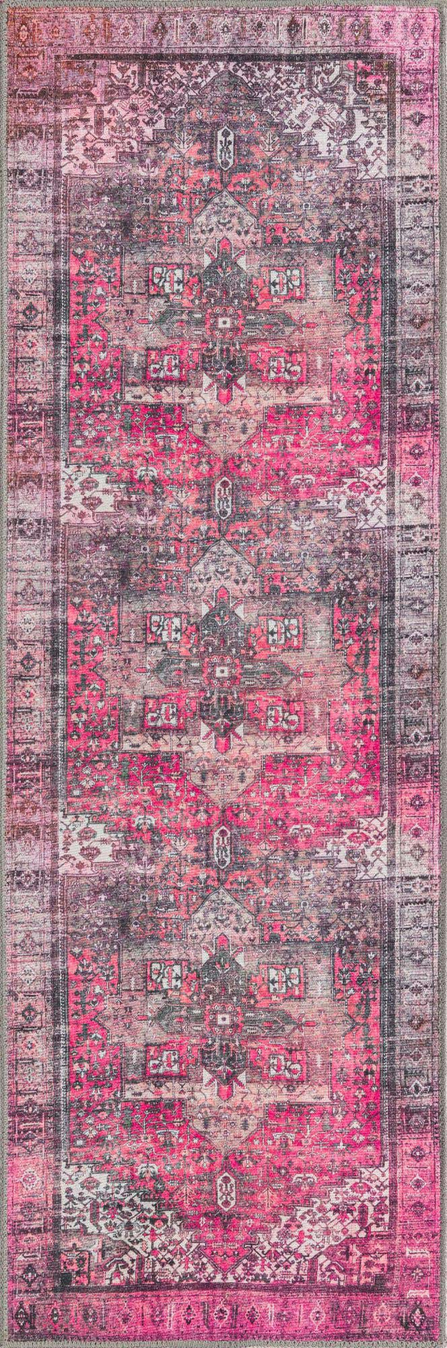 Washable Pink 2' x 6' Timeless Runner Area Rug Easy to Clean Stain Resistant & Durable Traditional Classic Vintage Design Carpet for Sale at Rug Engine